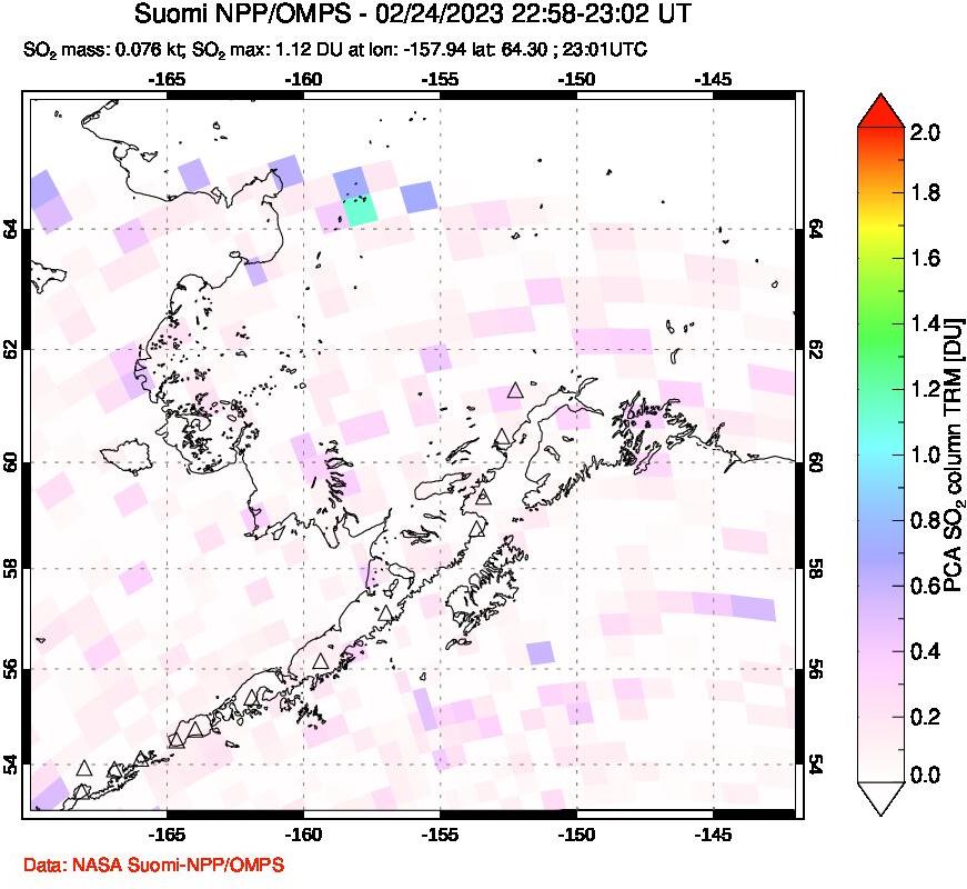 A sulfur dioxide image over Alaska, USA on Feb 24, 2023.