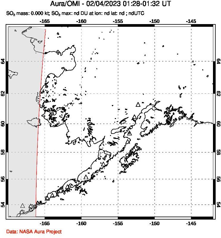 A sulfur dioxide image over Alaska, USA on Feb 04, 2023.
