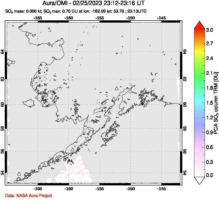A sulfur dioxide image over Alaska, USA on Feb 25, 2023.
