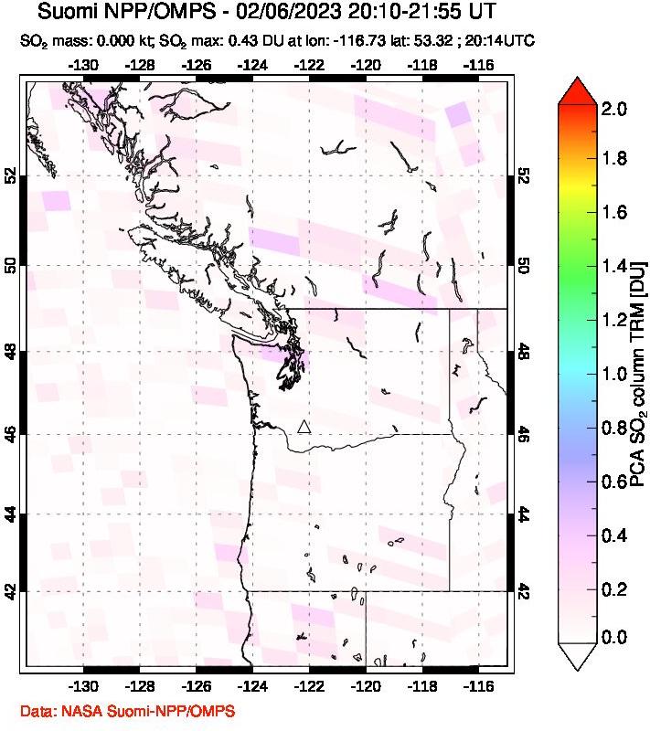 A sulfur dioxide image over Cascade Range, USA on Feb 06, 2023.