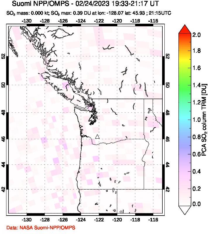 A sulfur dioxide image over Cascade Range, USA on Feb 24, 2023.