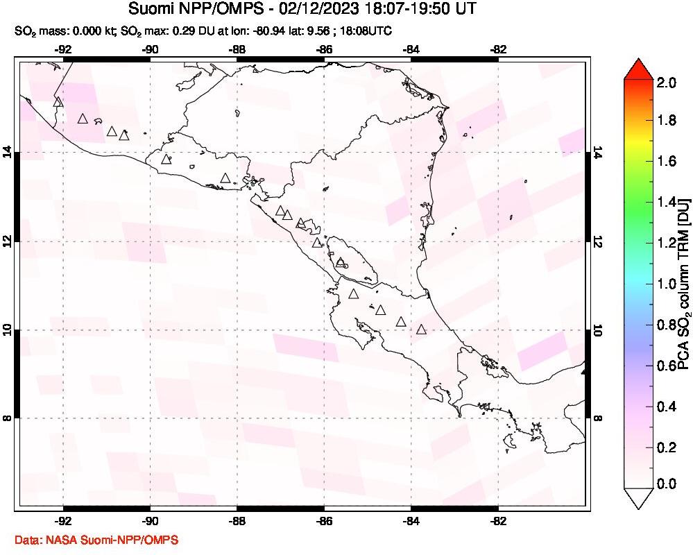 A sulfur dioxide image over Central America on Feb 12, 2023.