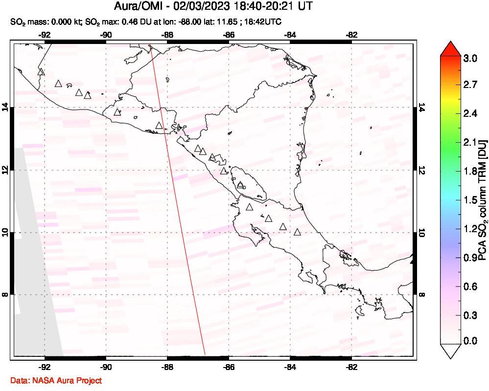 A sulfur dioxide image over Central America on Feb 03, 2023.