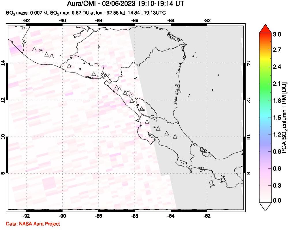 A sulfur dioxide image over Central America on Feb 06, 2023.