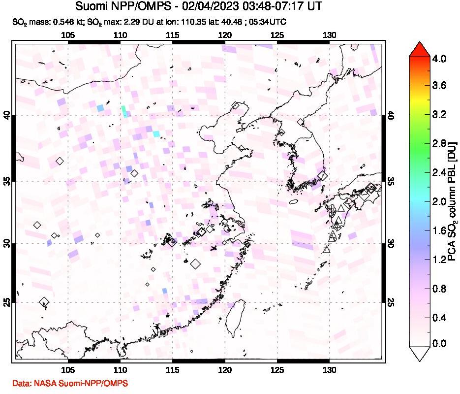 A sulfur dioxide image over Eastern China on Feb 04, 2023.