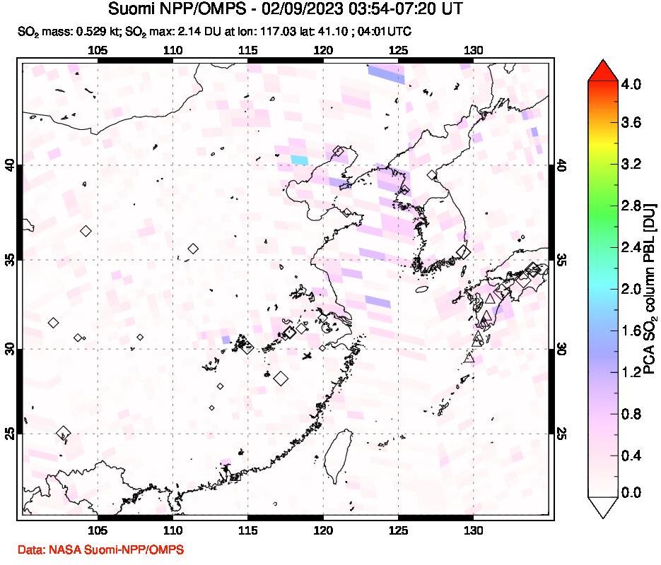 A sulfur dioxide image over Eastern China on Feb 09, 2023.