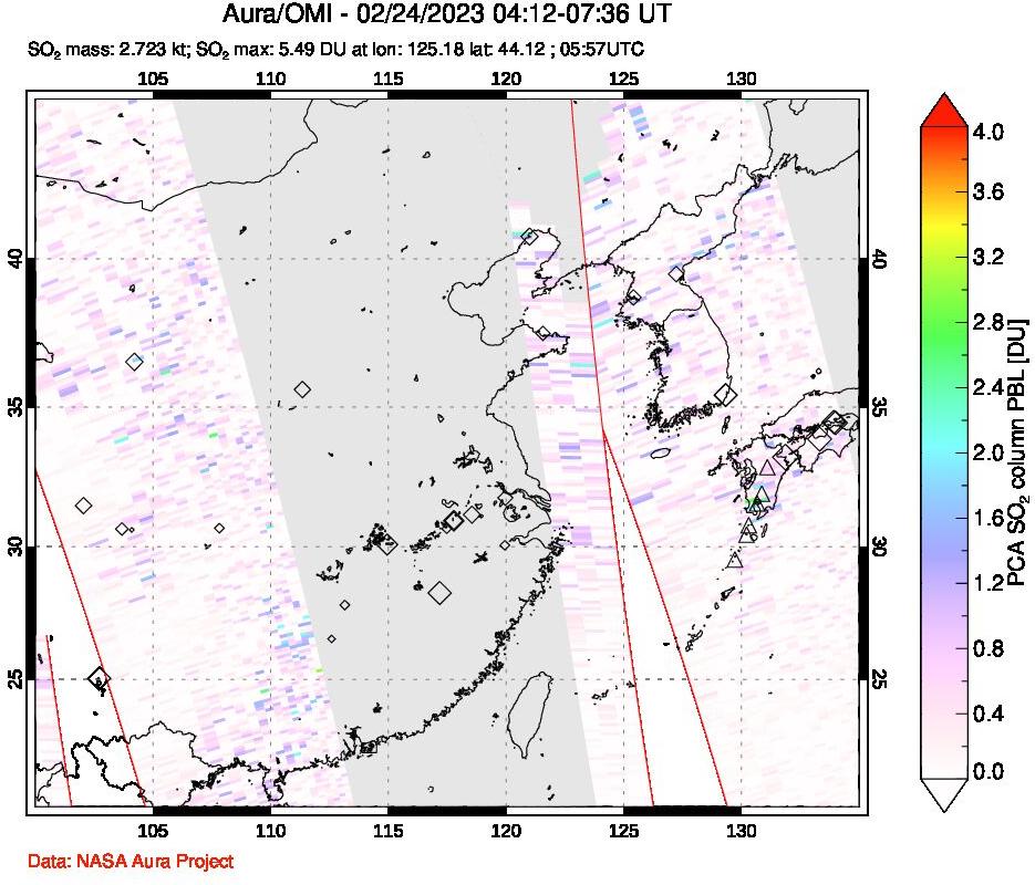 A sulfur dioxide image over Eastern China on Feb 24, 2023.