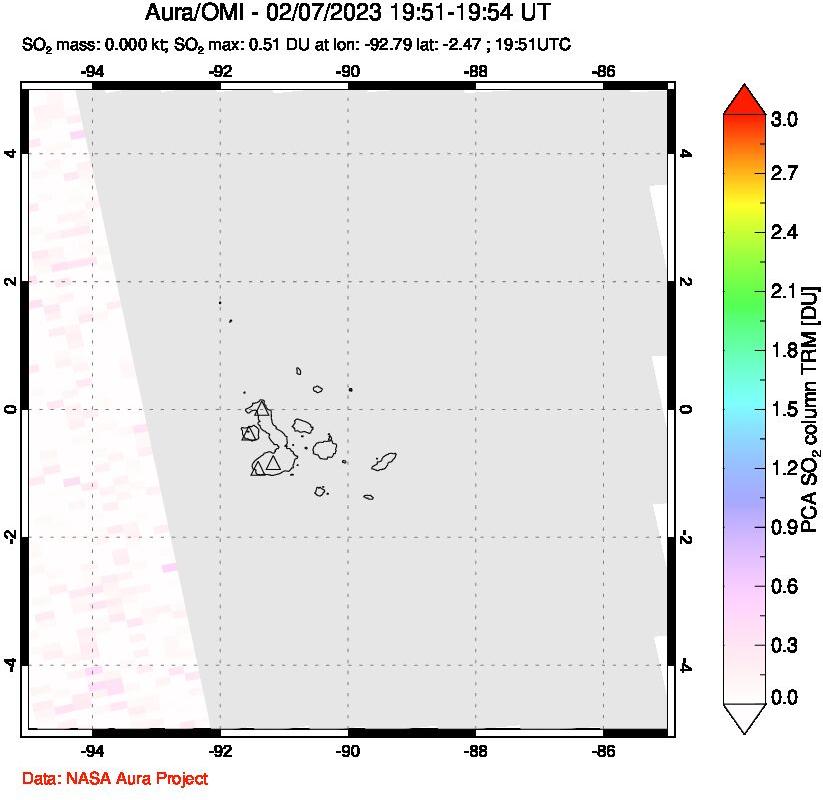 A sulfur dioxide image over Galápagos Islands on Feb 07, 2023.