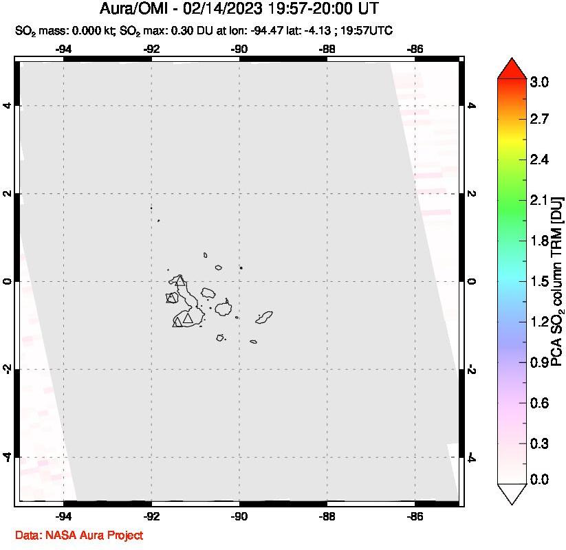 A sulfur dioxide image over Galápagos Islands on Feb 14, 2023.