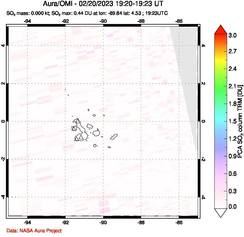 A sulfur dioxide image over Galápagos Islands on Feb 20, 2023.
