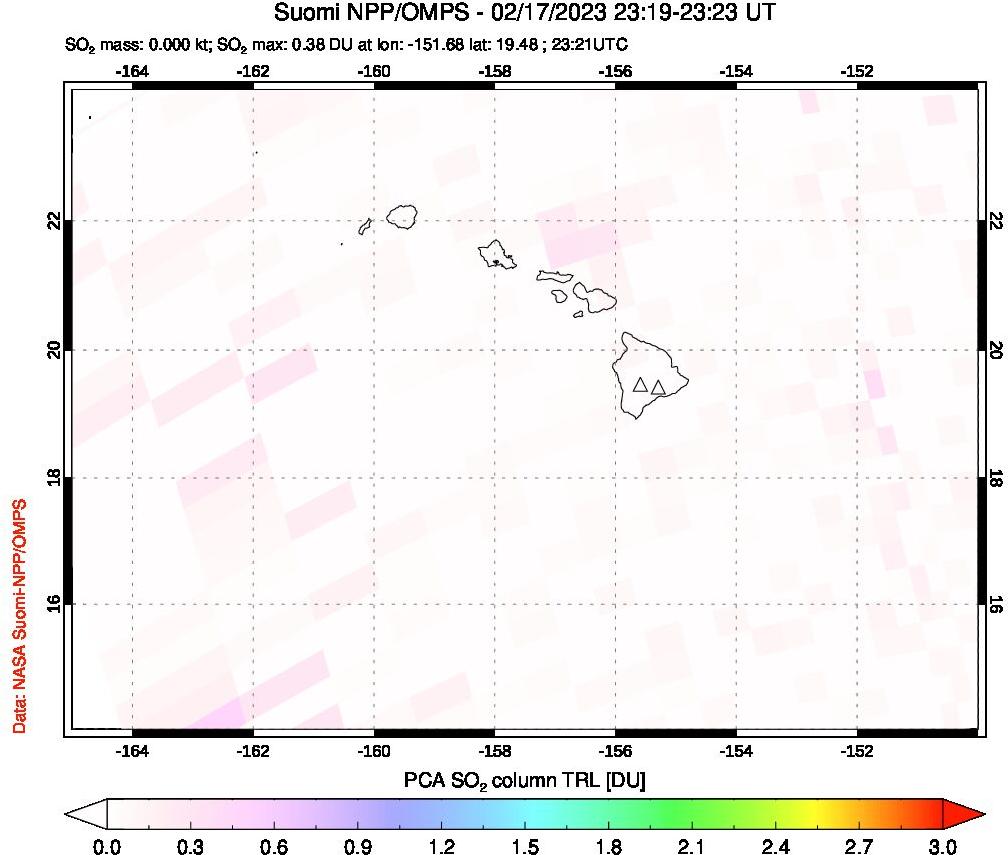 A sulfur dioxide image over Hawaii, USA on Feb 17, 2023.