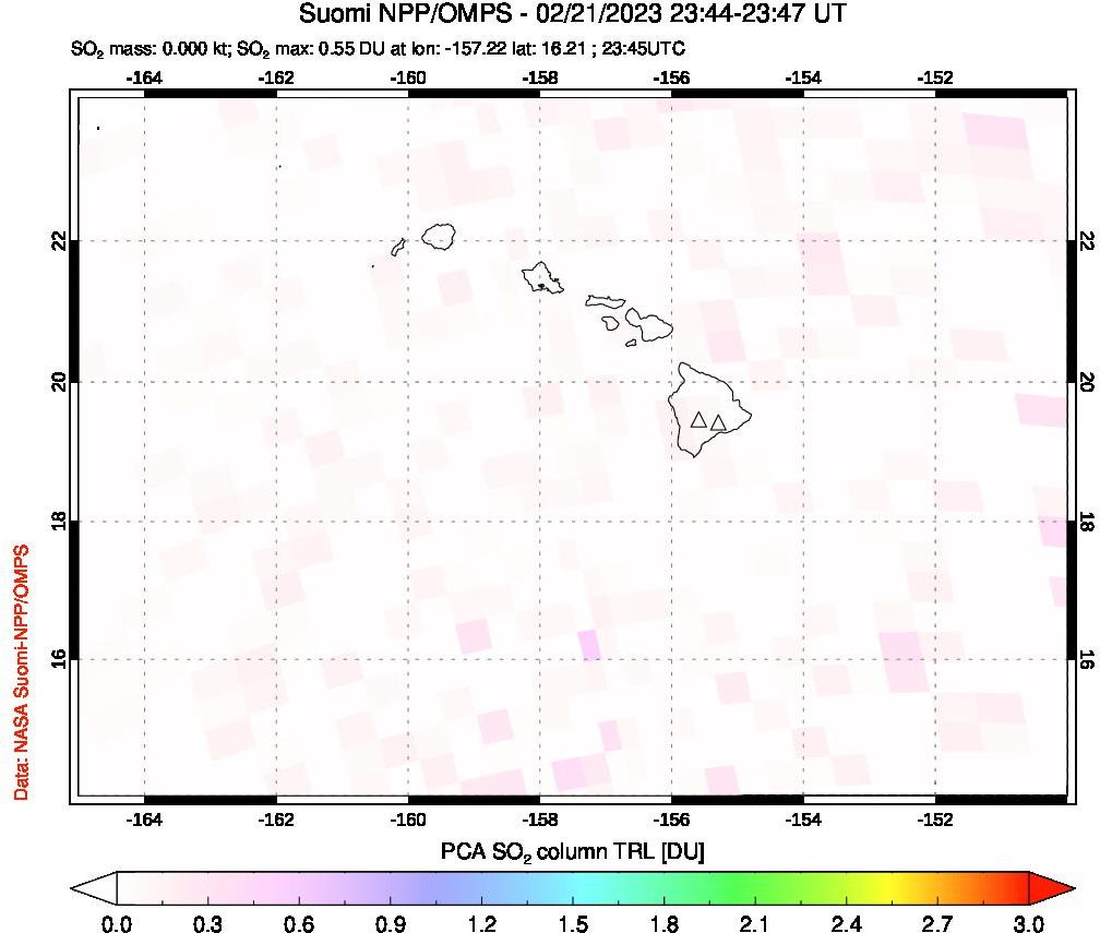 A sulfur dioxide image over Hawaii, USA on Feb 21, 2023.