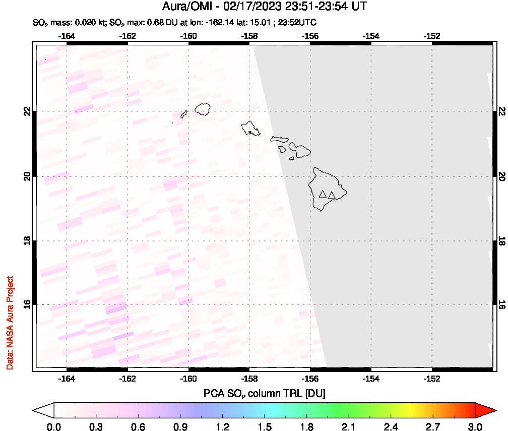 A sulfur dioxide image over Hawaii, USA on Feb 17, 2023.