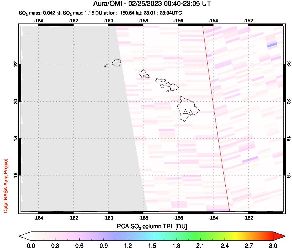 A sulfur dioxide image over Hawaii, USA on Feb 25, 2023.