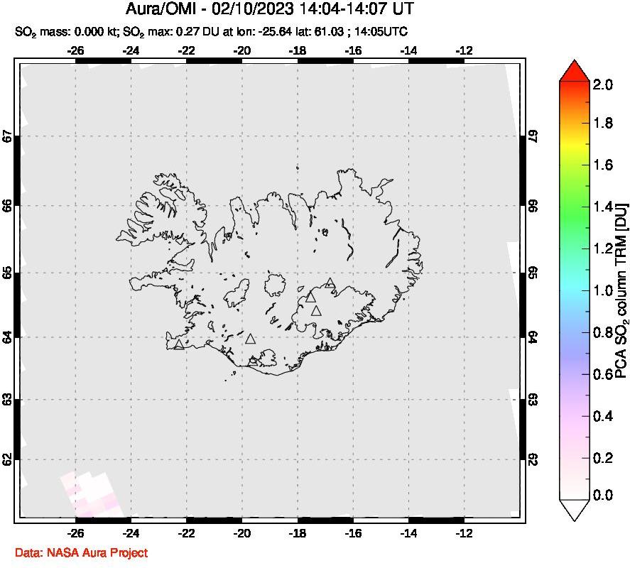 A sulfur dioxide image over Iceland on Feb 10, 2023.