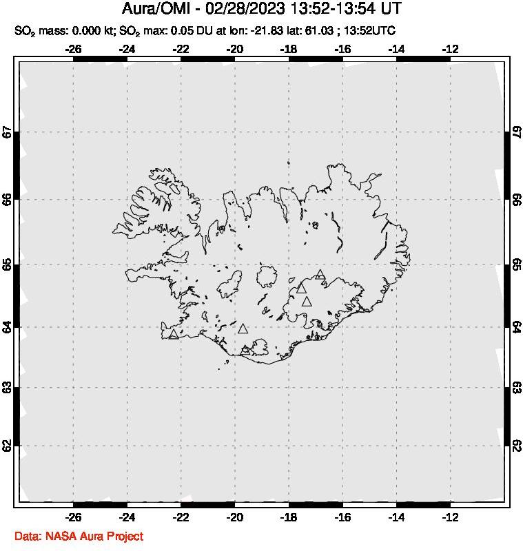 A sulfur dioxide image over Iceland on Feb 28, 2023.