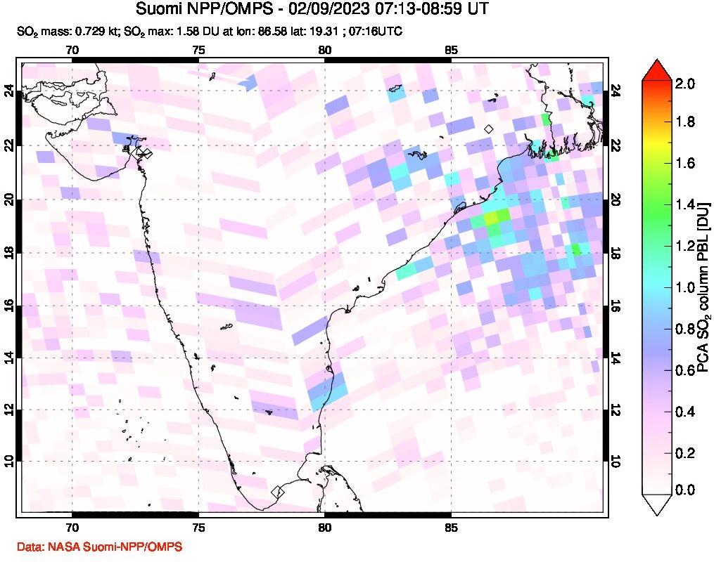 A sulfur dioxide image over India on Feb 09, 2023.