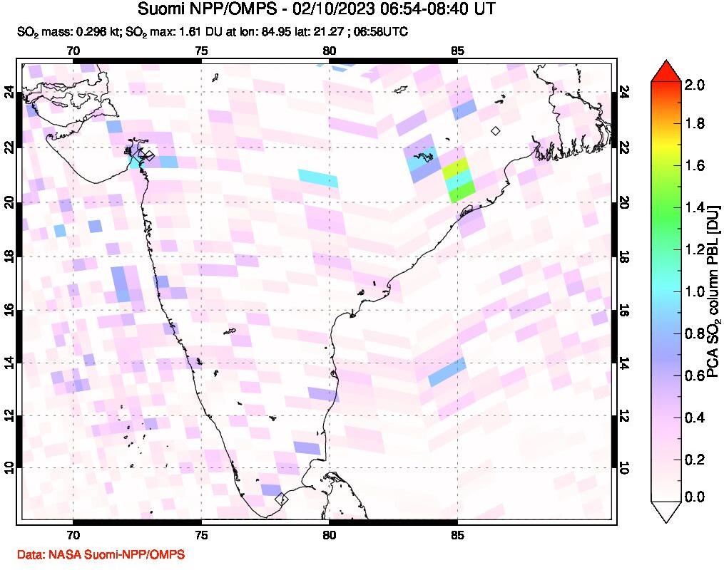 A sulfur dioxide image over India on Feb 10, 2023.