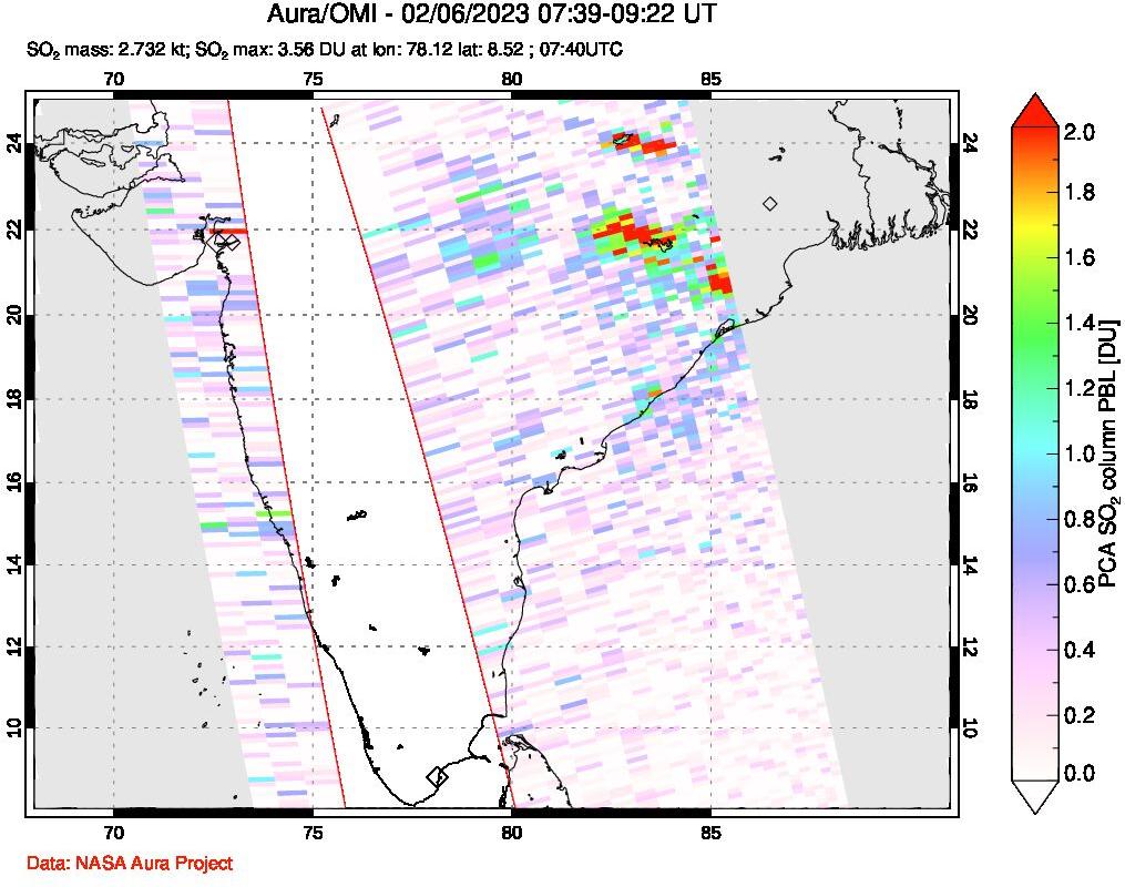 A sulfur dioxide image over India on Feb 06, 2023.