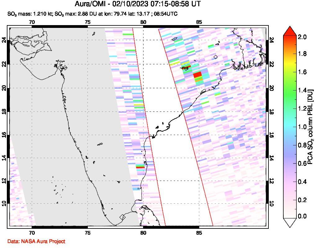 A sulfur dioxide image over India on Feb 10, 2023.