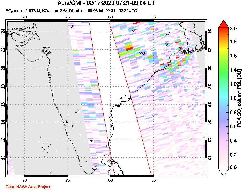 A sulfur dioxide image over India on Feb 17, 2023.