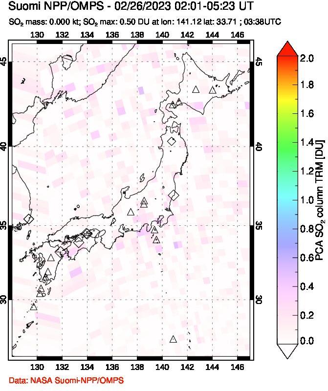 A sulfur dioxide image over Japan on Feb 26, 2023.