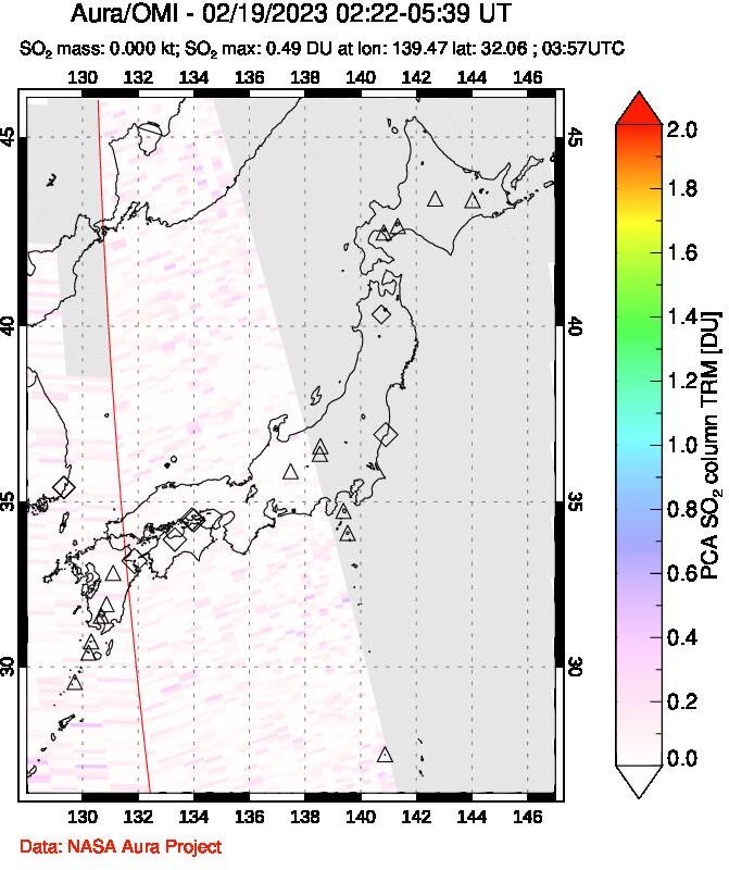 A sulfur dioxide image over Japan on Feb 19, 2023.