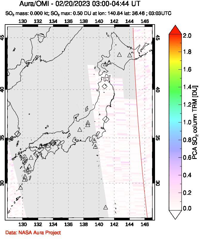 A sulfur dioxide image over Japan on Feb 20, 2023.