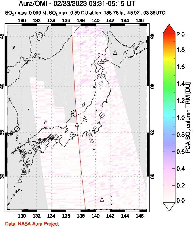A sulfur dioxide image over Japan on Feb 23, 2023.