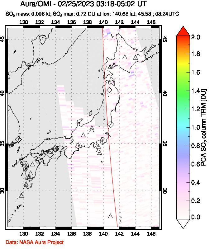 A sulfur dioxide image over Japan on Feb 25, 2023.