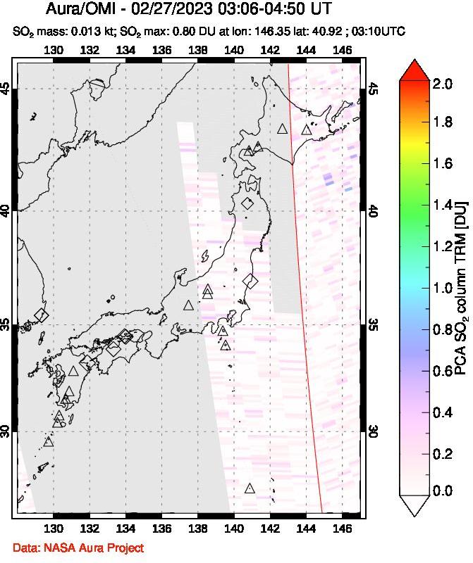 A sulfur dioxide image over Japan on Feb 27, 2023.