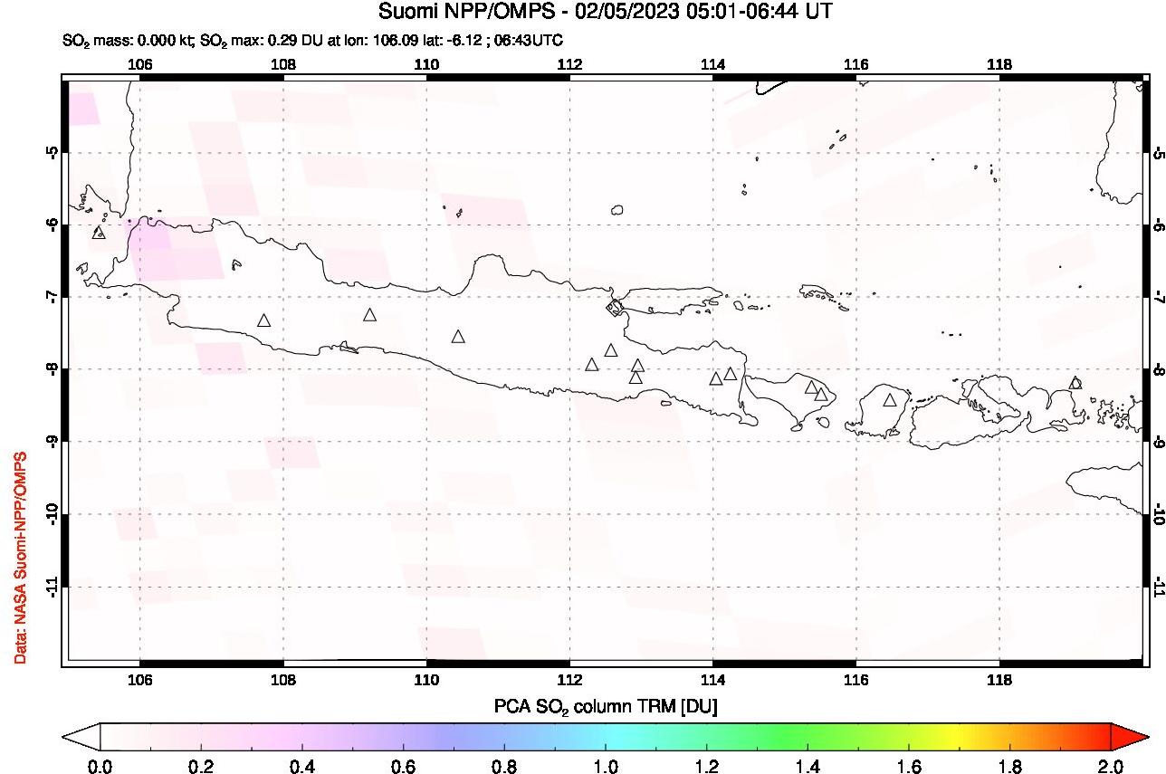 A sulfur dioxide image over Java, Indonesia on Feb 05, 2023.