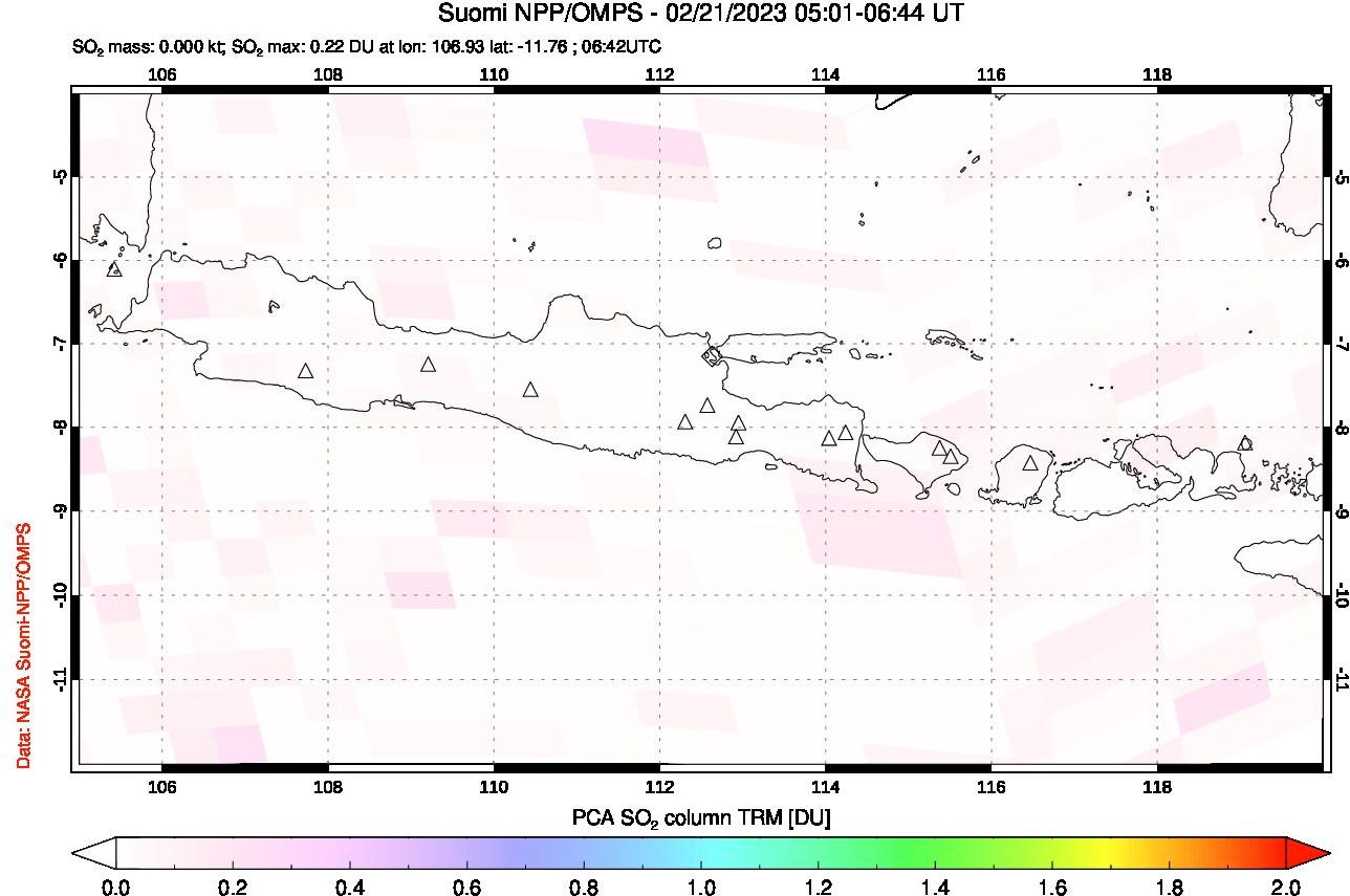 A sulfur dioxide image over Java, Indonesia on Feb 21, 2023.