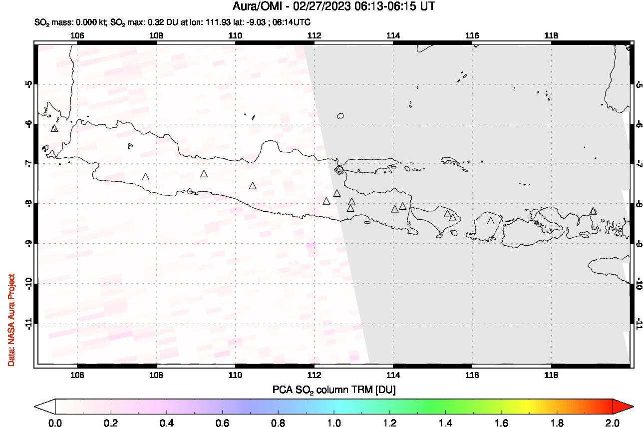 A sulfur dioxide image over Java, Indonesia on Feb 27, 2023.