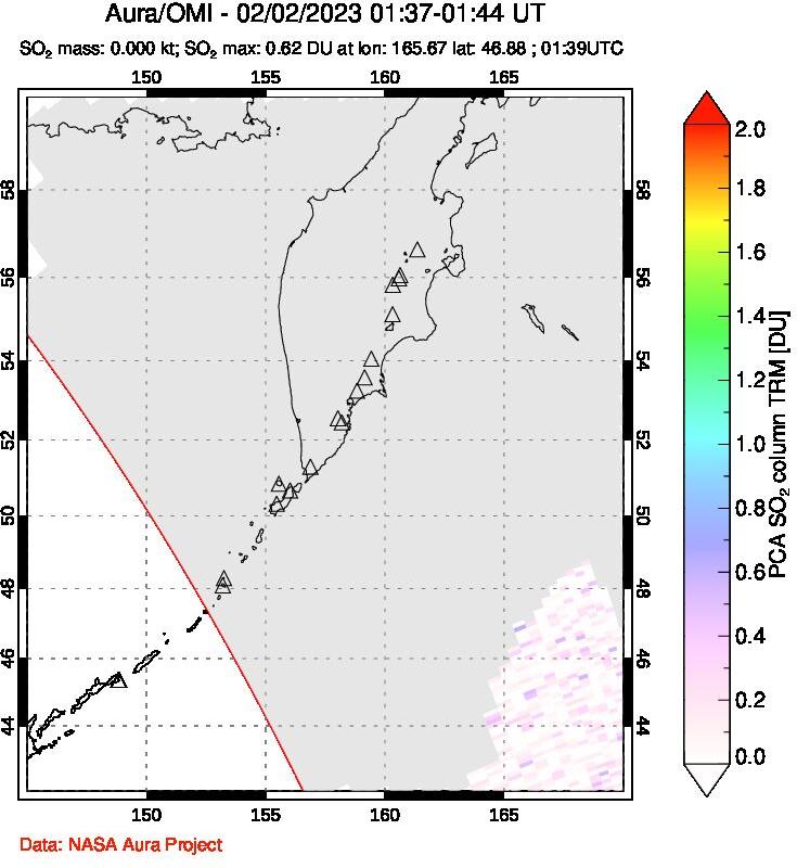 A sulfur dioxide image over Kamchatka, Russian Federation on Feb 02, 2023.