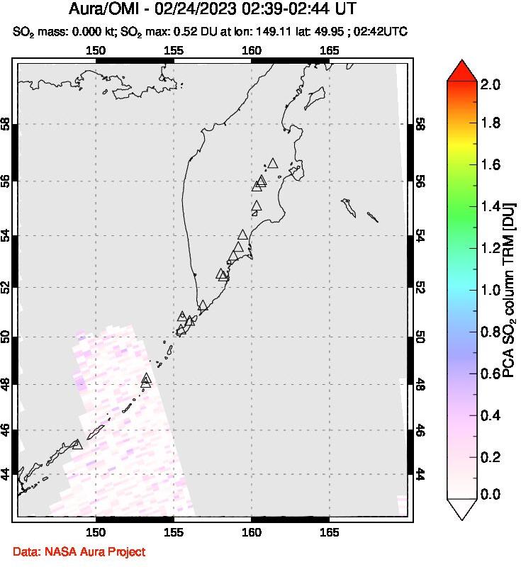 A sulfur dioxide image over Kamchatka, Russian Federation on Feb 24, 2023.
