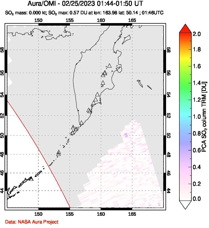 A sulfur dioxide image over Kamchatka, Russian Federation on Feb 25, 2023.