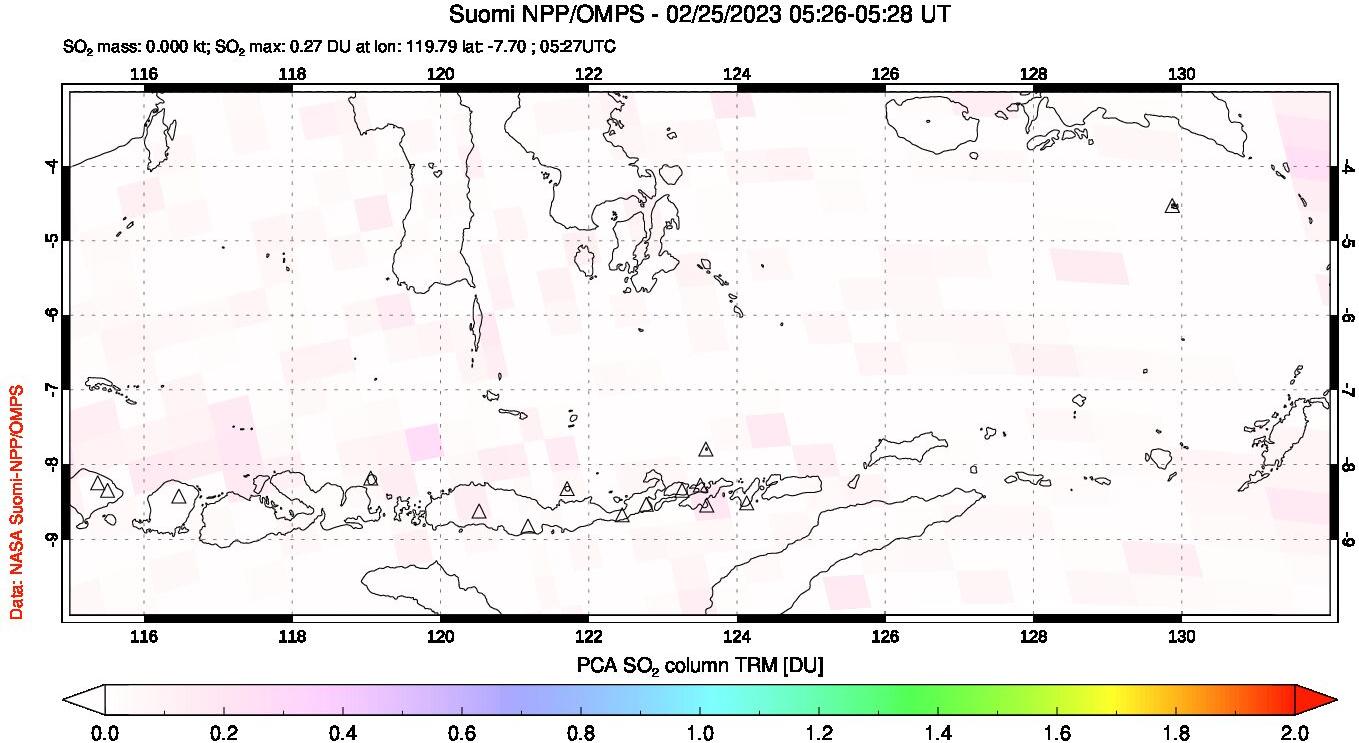 A sulfur dioxide image over Lesser Sunda Islands, Indonesia on Feb 25, 2023.