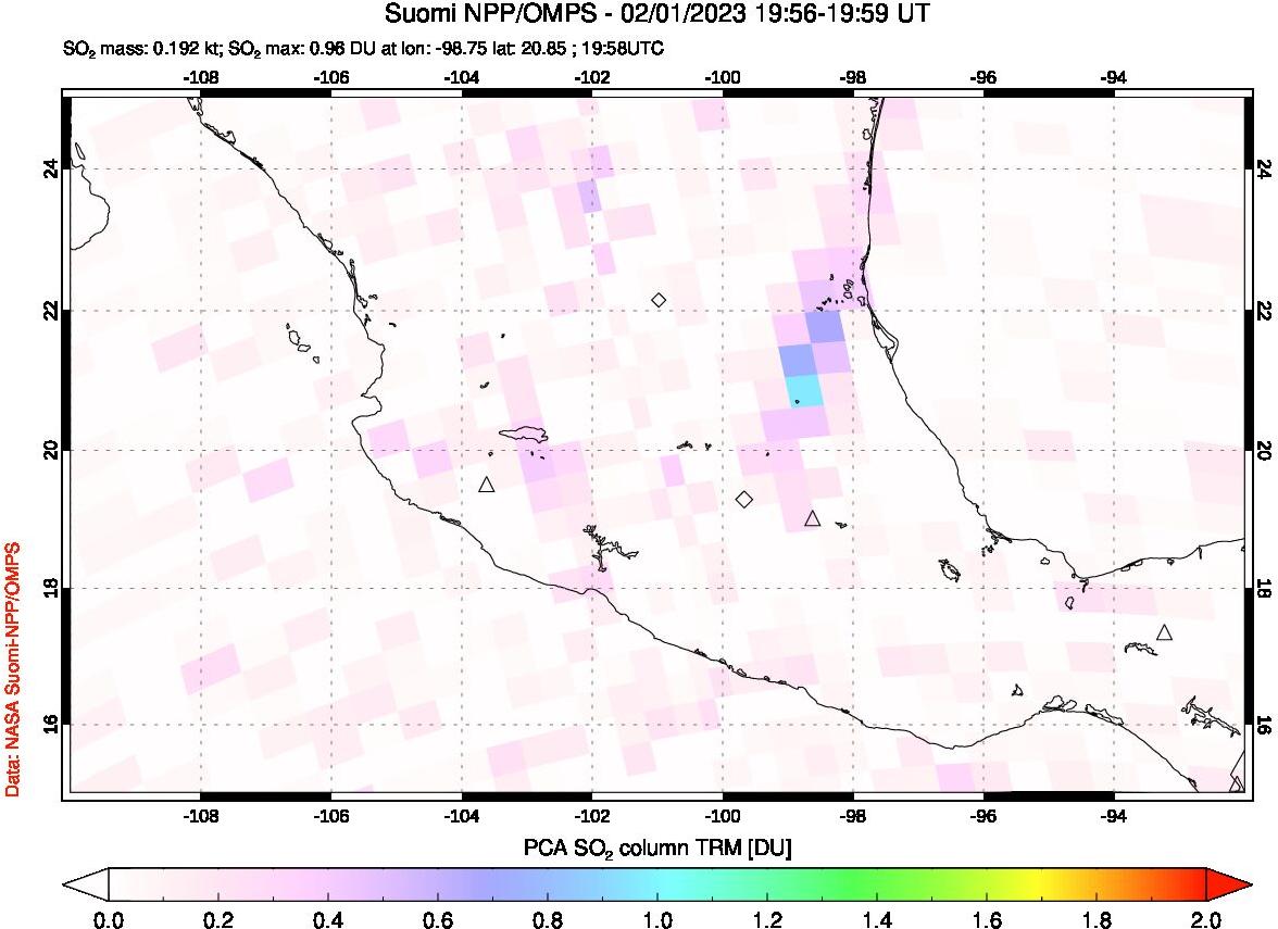 A sulfur dioxide image over Mexico on Feb 01, 2023.