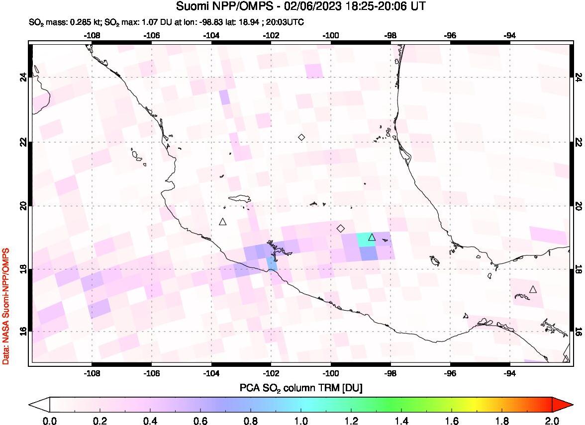 A sulfur dioxide image over Mexico on Feb 06, 2023.