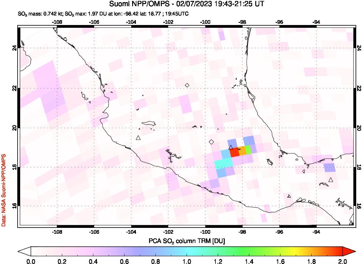 A sulfur dioxide image over Mexico on Feb 07, 2023.
