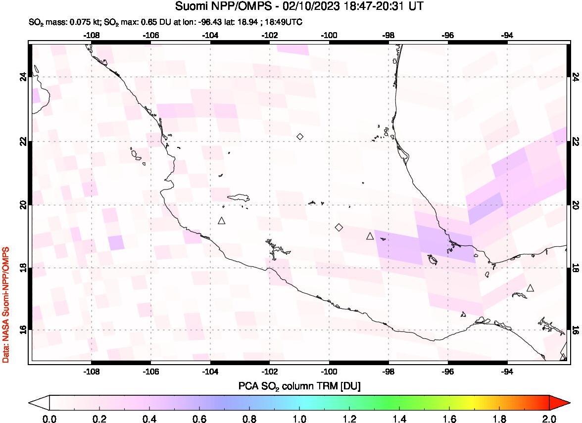 A sulfur dioxide image over Mexico on Feb 10, 2023.