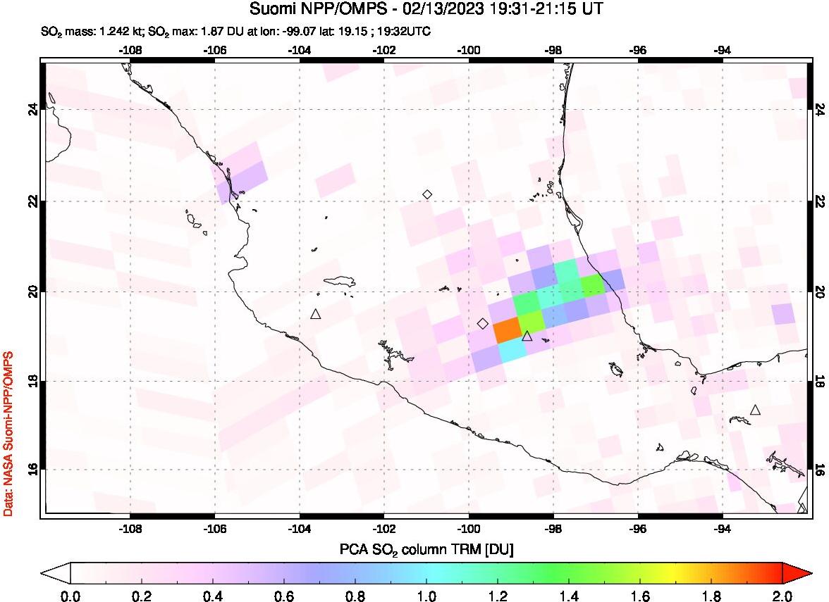 A sulfur dioxide image over Mexico on Feb 13, 2023.