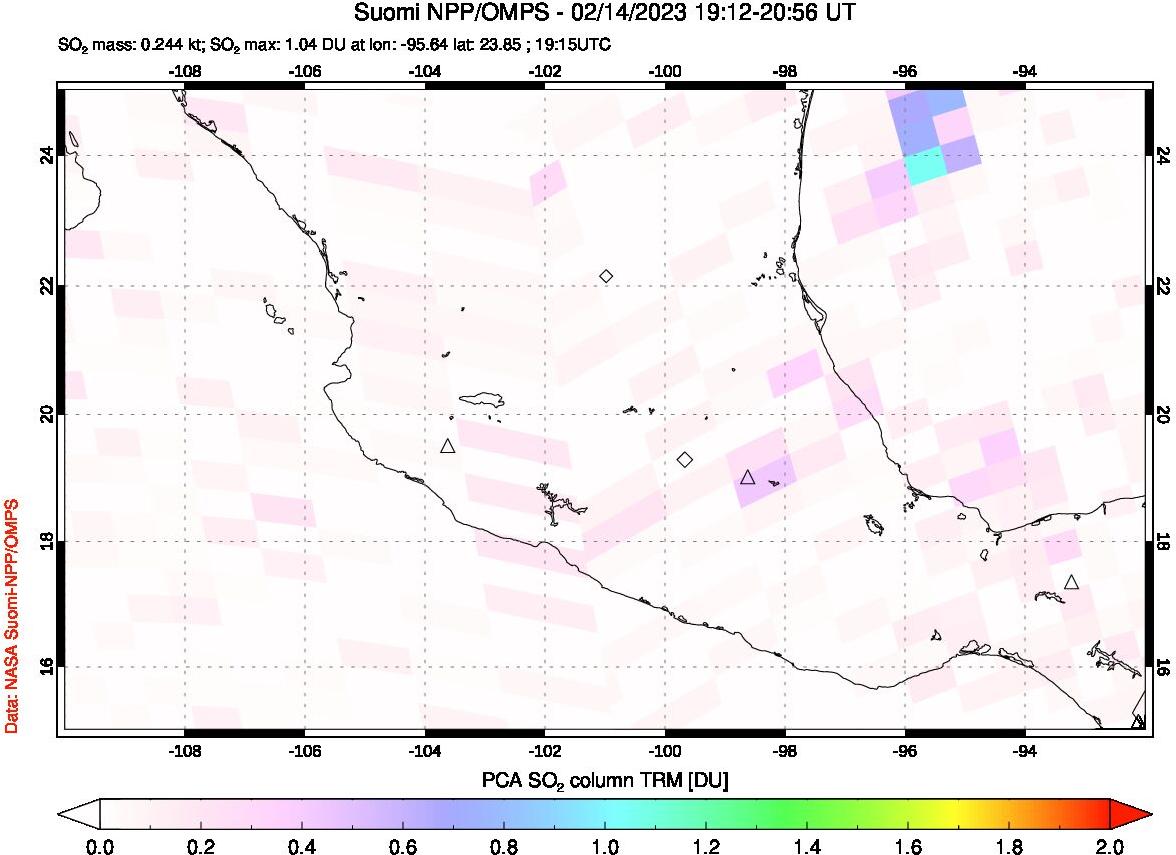 A sulfur dioxide image over Mexico on Feb 14, 2023.