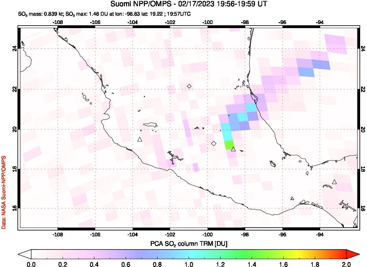 A sulfur dioxide image over Mexico on Feb 17, 2023.