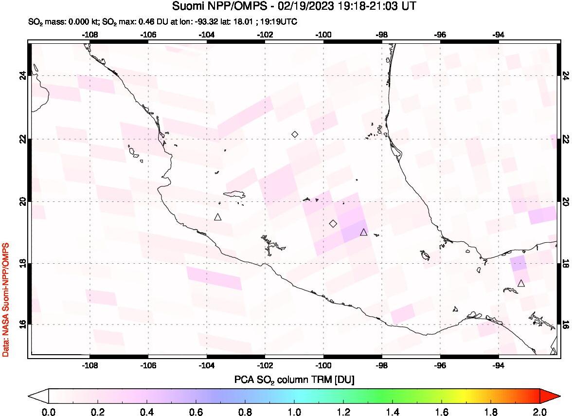A sulfur dioxide image over Mexico on Feb 19, 2023.