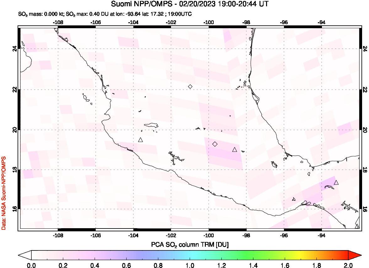 A sulfur dioxide image over Mexico on Feb 20, 2023.