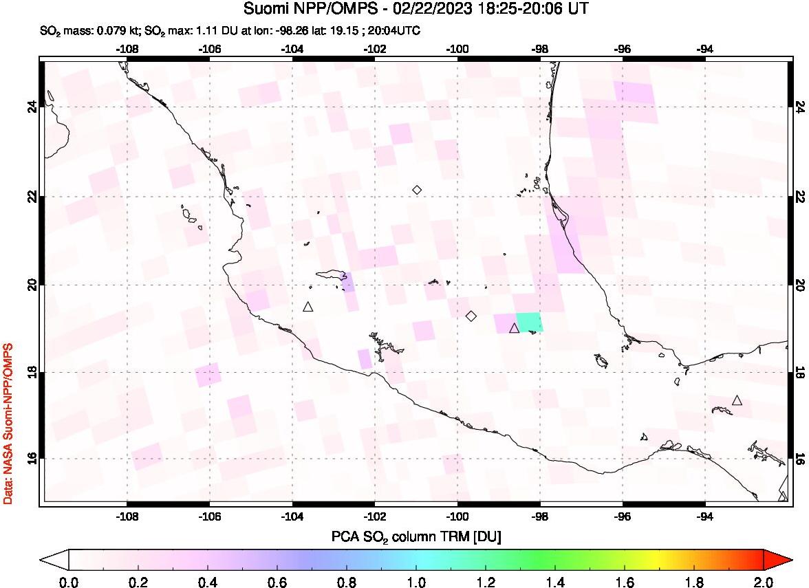 A sulfur dioxide image over Mexico on Feb 22, 2023.