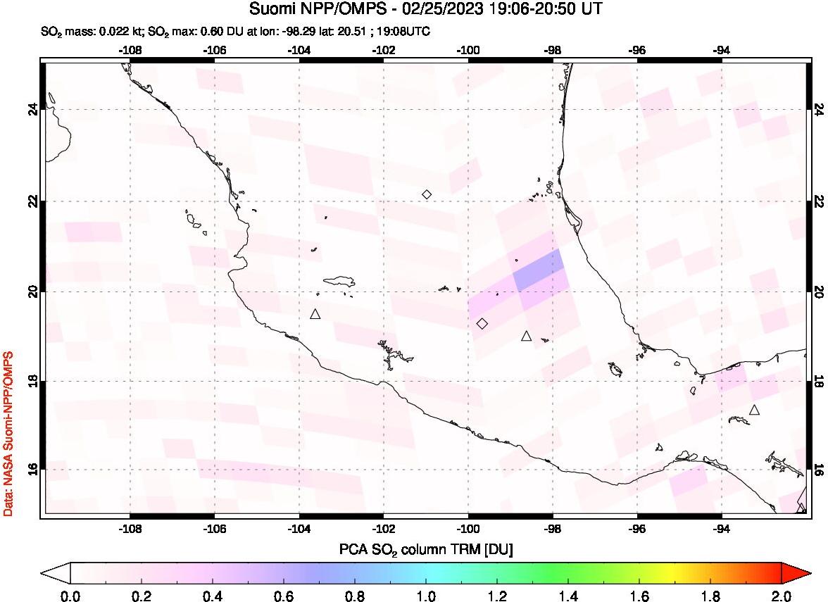 A sulfur dioxide image over Mexico on Feb 25, 2023.