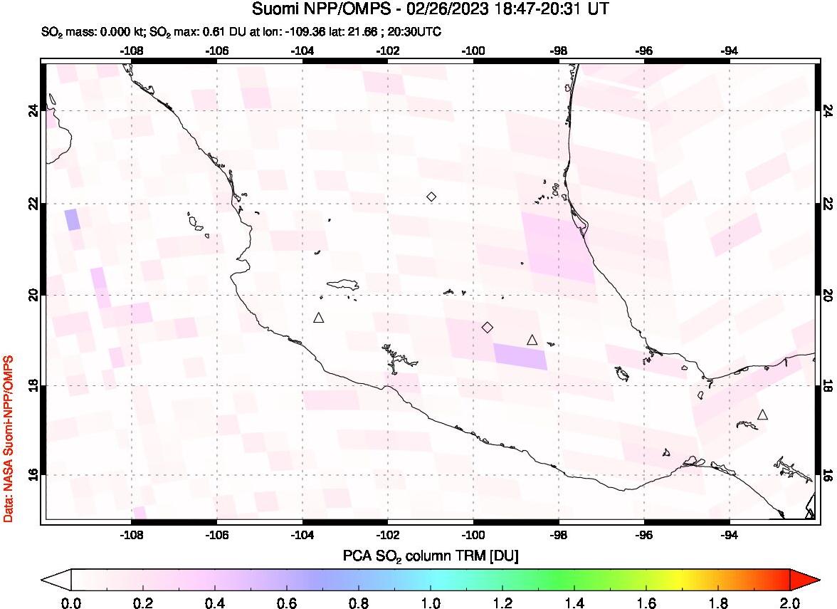 A sulfur dioxide image over Mexico on Feb 26, 2023.
